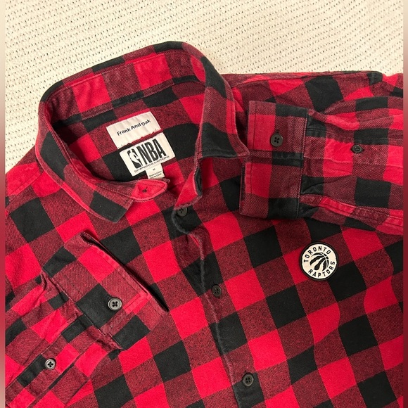 Frank & Oak Women’s Medium Toronto Raptors Red Black Checkered Plaid Flannel NBA - Picture 6 of 12